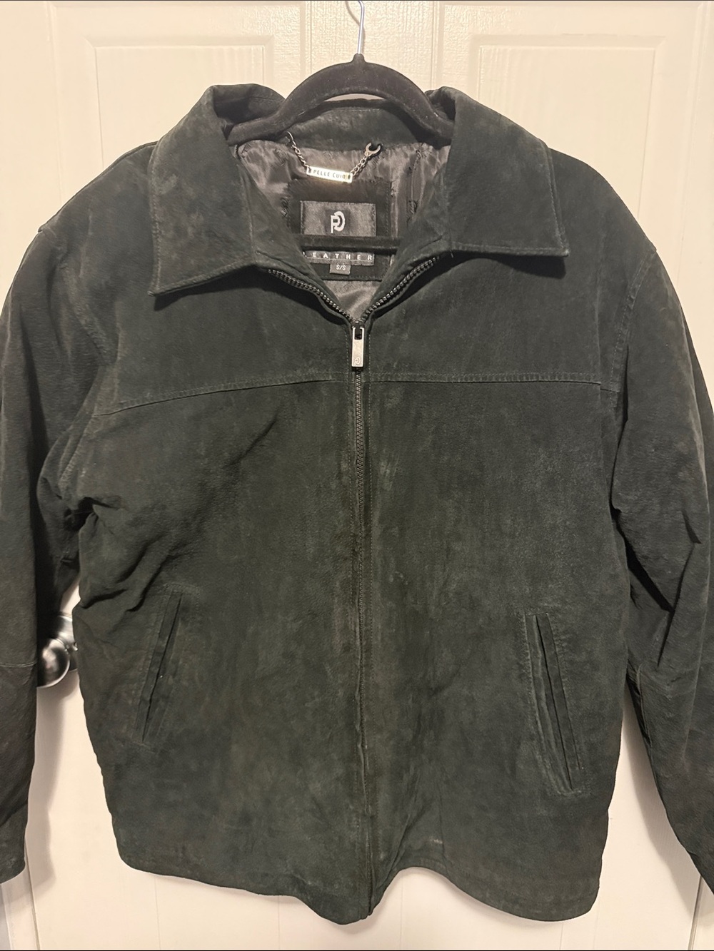 Pelle Cuir Black Genuine Suede Leather Jacket Size Small